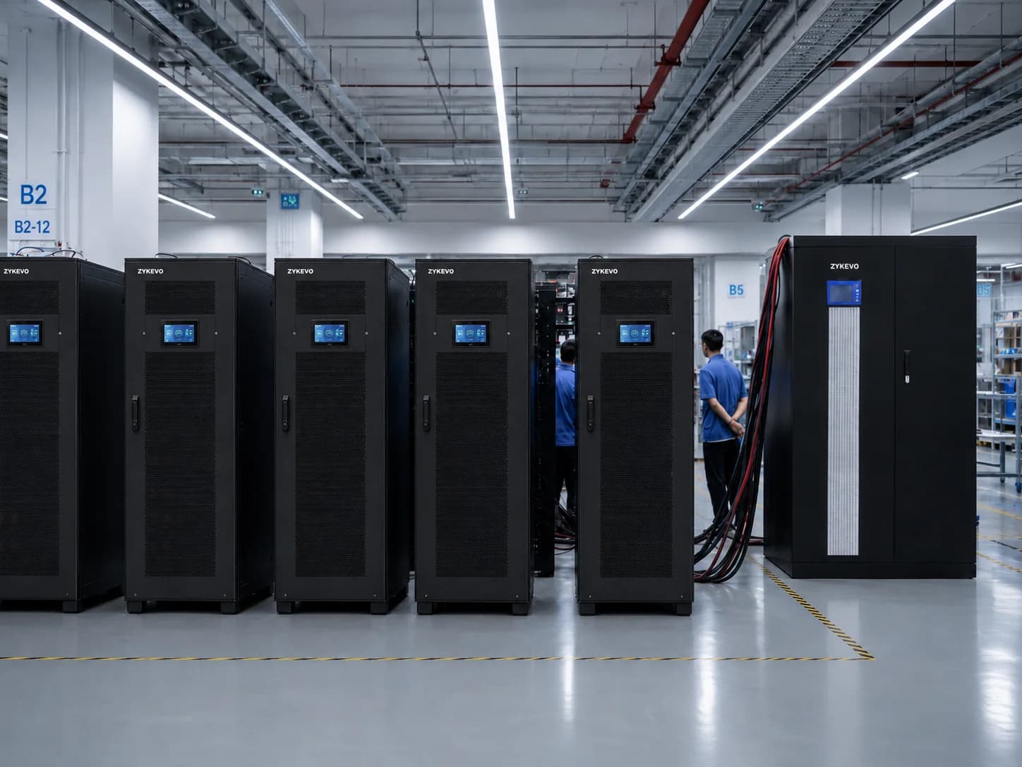 High-voltage lithium battery cabinets shown during a supplied test reference image